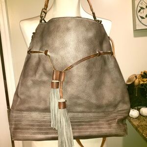 Free People slouchy washed tassels large hobo bag